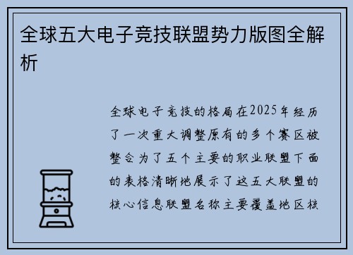 全球五大电子竞技联盟势力版图全解析