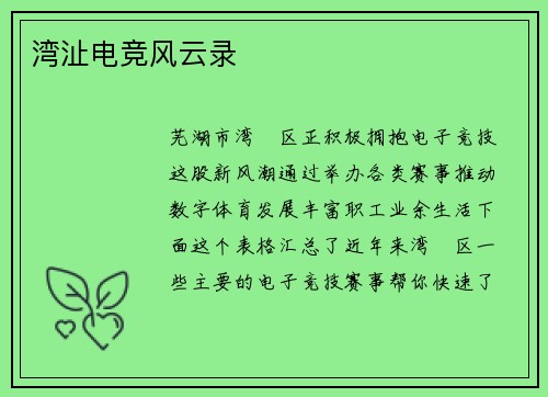 湾沚电竞风云录